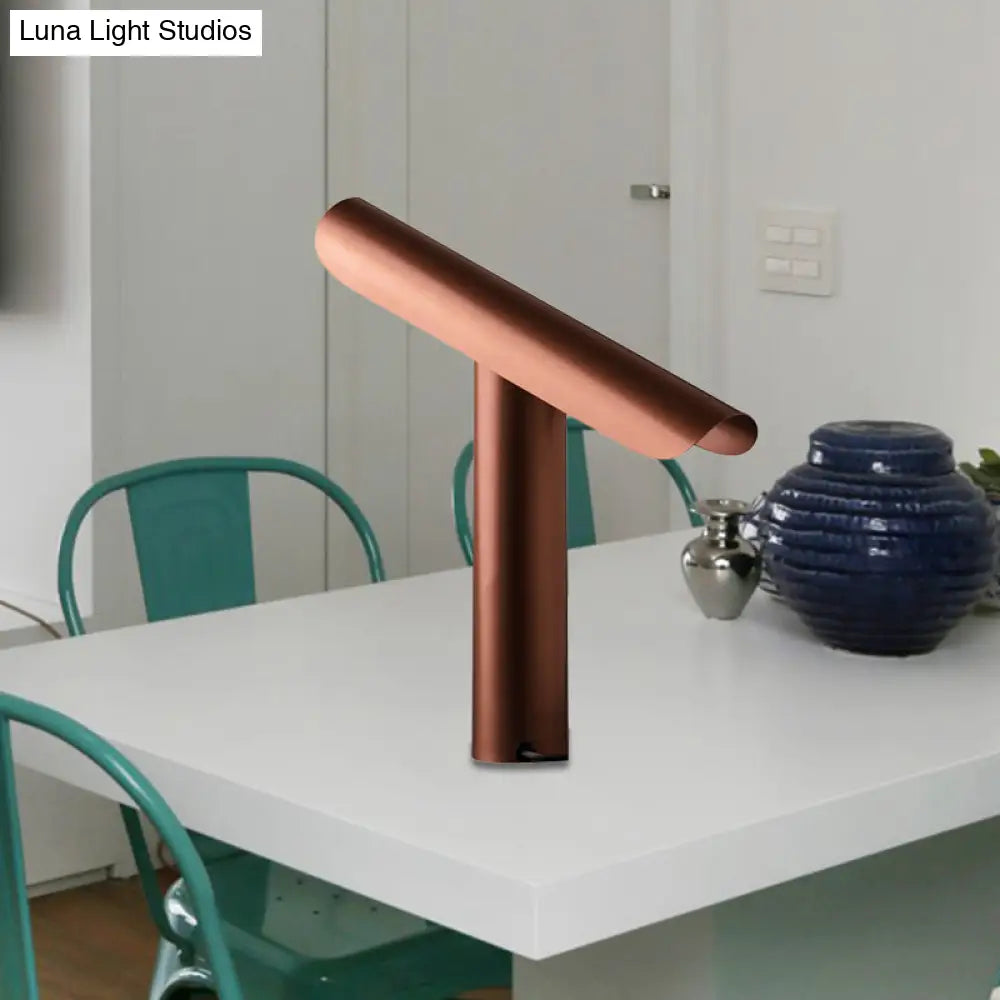 Minimalist Rose Gold Led Nightstand Lamp - Iron Seesaw Design For Bedside Table Lighting