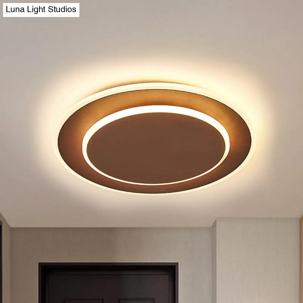 Minimalist Round Acrylic Led Flush Mount Ceiling Light - 16’/19.5’ Width In White/Coffee Finish