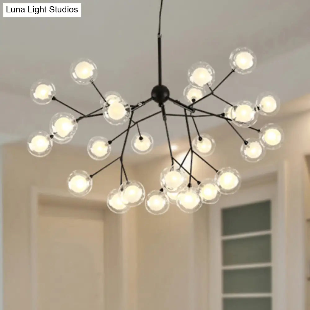 Minimalist Round Black Glass Chandelier Led Pendant Light For Dining Room