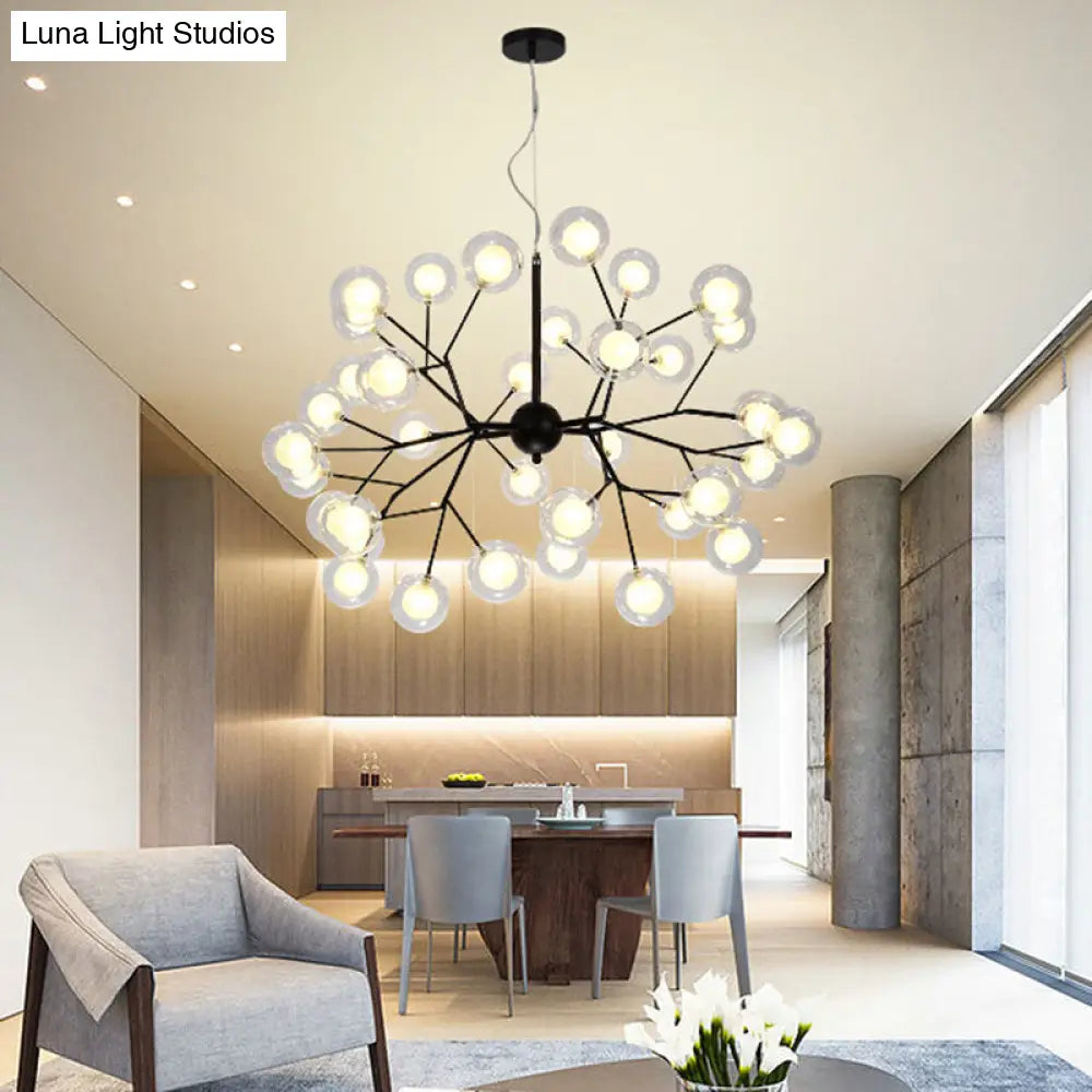 Sleek Black Led Pendant Light - Minimalist Round Chandelier With Clear Glass For Dining Room 36 /