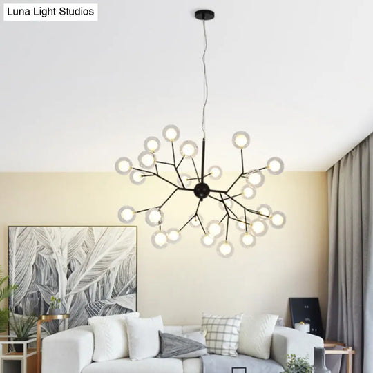 Sleek Black Led Pendant Light - Minimalist Round Chandelier With Clear Glass For Dining Room 27 /