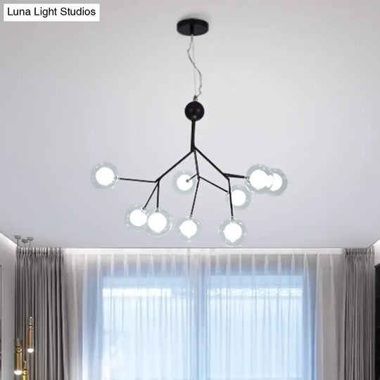 Sleek Black Led Pendant Light - Minimalist Round Chandelier With Clear Glass For Dining Room 9 /