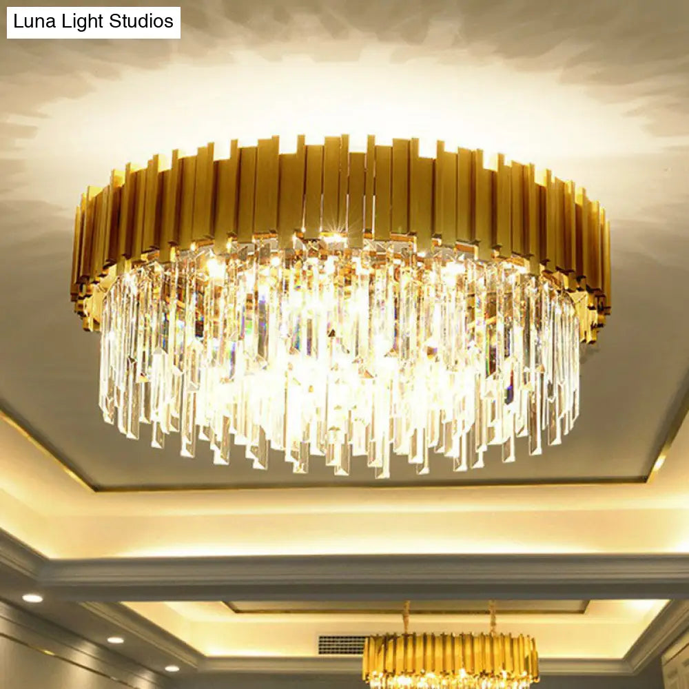 Minimalist Round Chandelier Light: Crystal Gold Pendant For Living Room