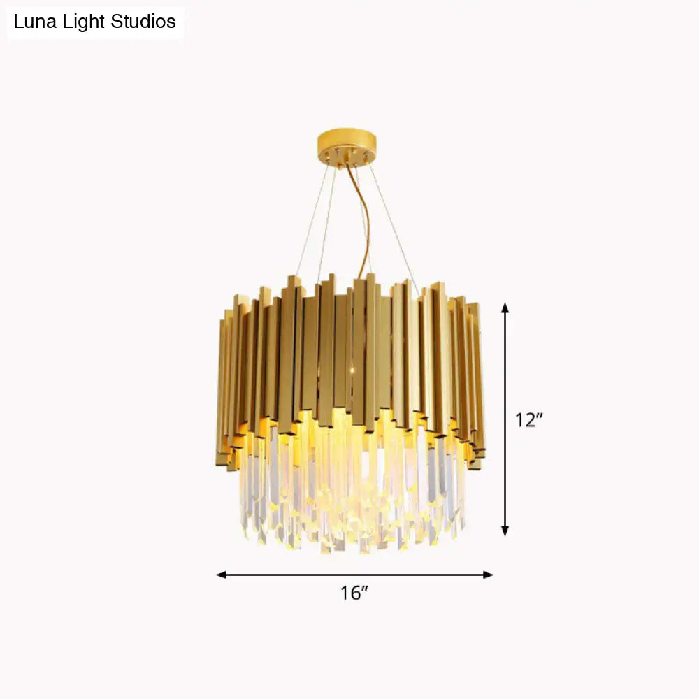 Minimalist Gold Crystal Chandelier For Living Room: Prismatic Pendant Light / 16