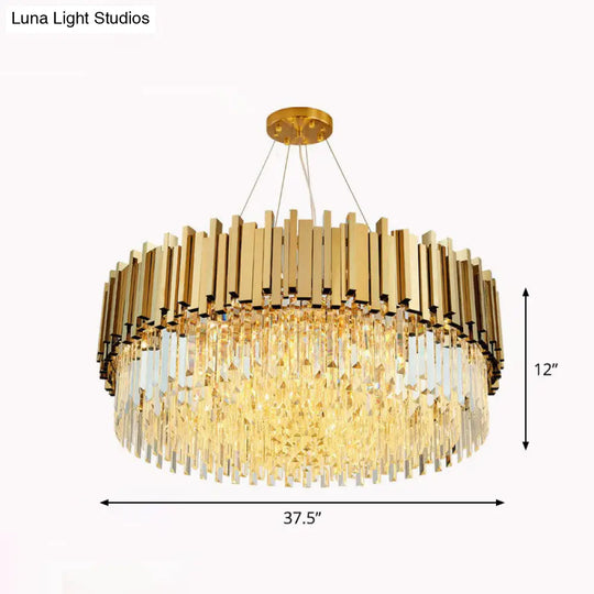 Minimalist Gold Crystal Chandelier For Living Room: Prismatic Pendant Light / 37.5