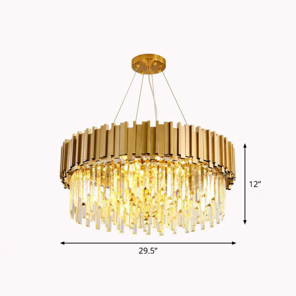 Minimalist Round Chandelier Light: Crystal Gold Pendant For Living Room / 29.5’