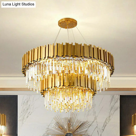 Minimalist Gold Crystal Chandelier For Living Room: Prismatic Pendant Light