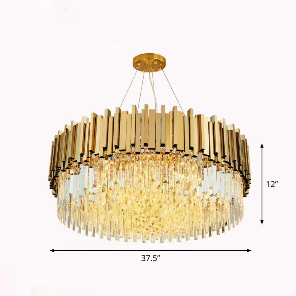 Minimalist Round Chandelier Light: Crystal Gold Pendant For Living Room / 37.5’