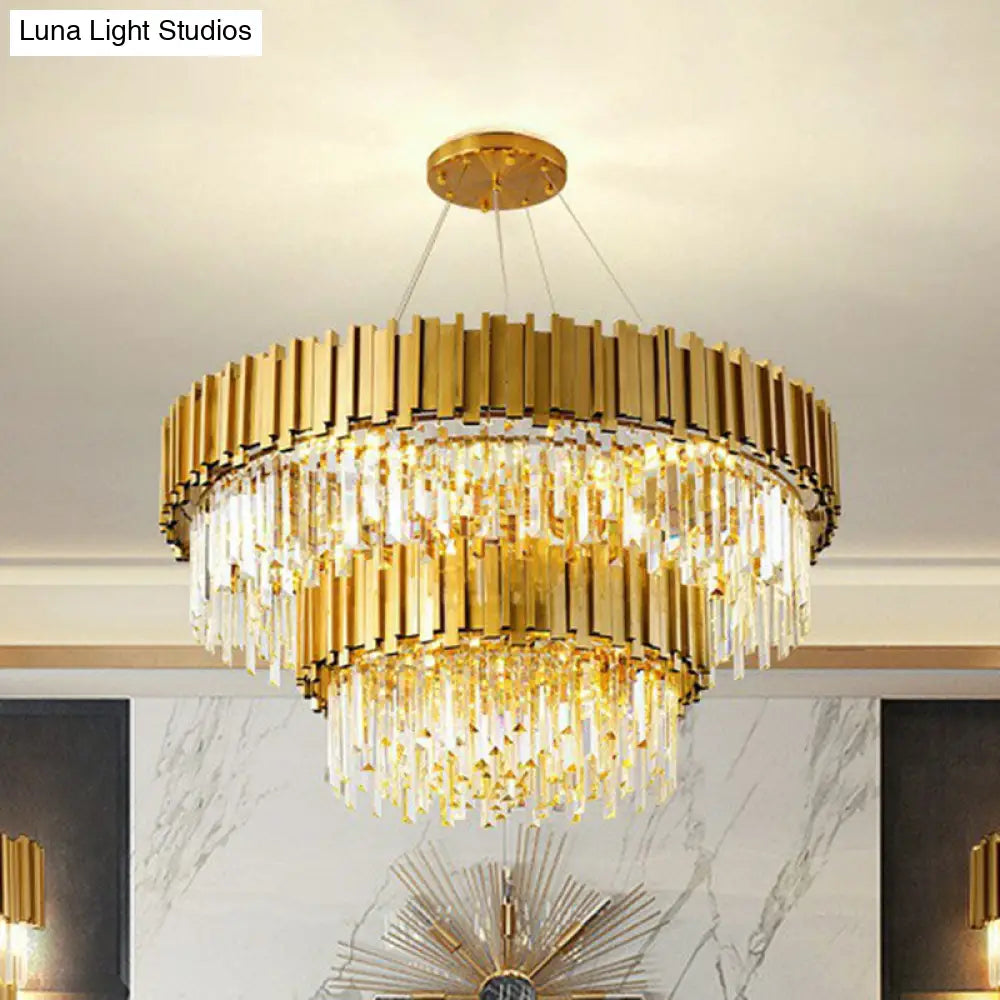 Minimalist Round Chandelier Light: Crystal Gold Pendant For Living Room