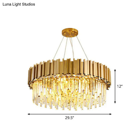 Minimalist Gold Crystal Chandelier For Living Room: Prismatic Pendant Light