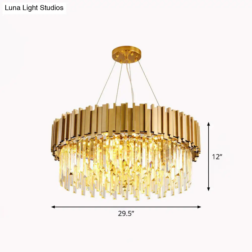 Minimalist Gold Crystal Chandelier For Living Room: Prismatic Pendant Light / 29.5