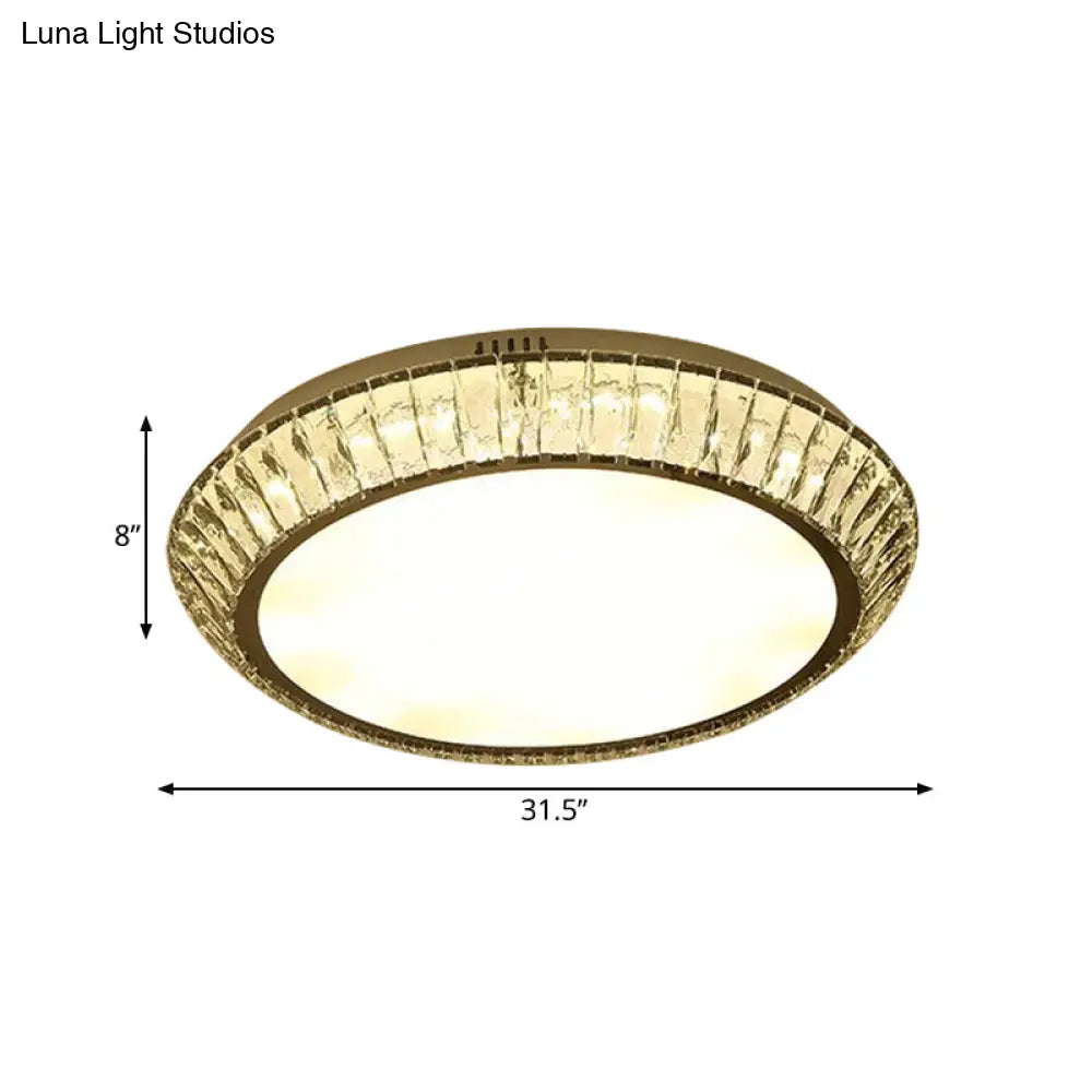 Minimalist Round Crystal Flushmount Ceiling Light - Beveled Inlaid Design Led 23.5/31.5 Dia Chrome