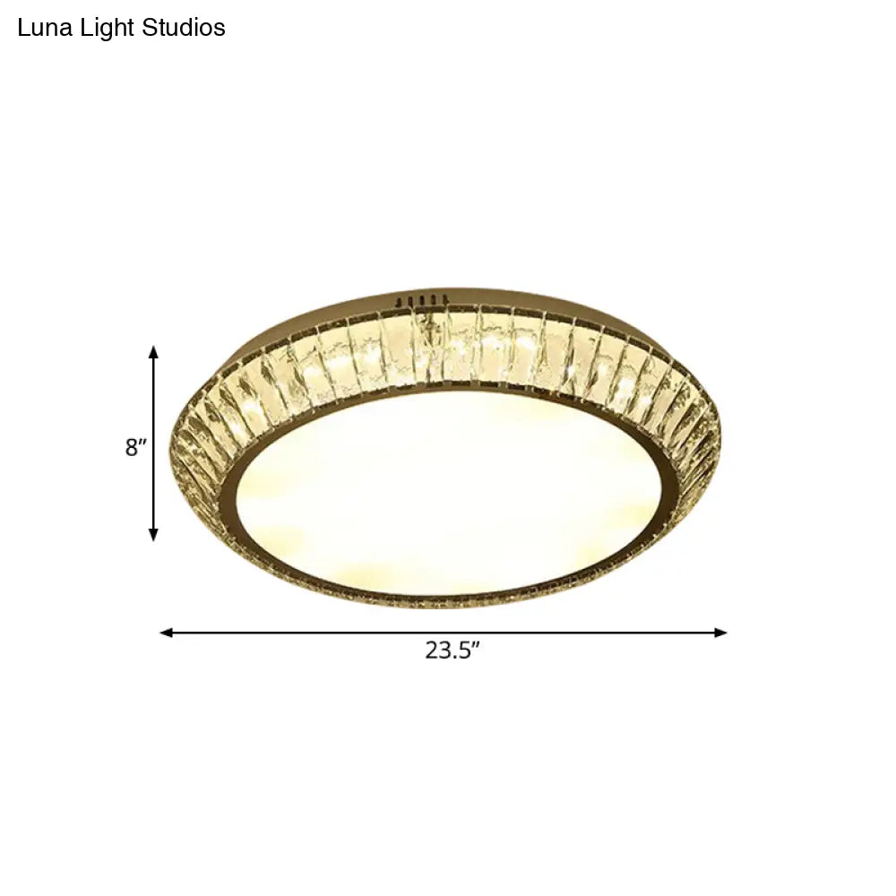 Minimalist Round Crystal Flushmount Ceiling Light - Beveled Inlaid Design Led 23.5’/31.5’ Dia Chrome