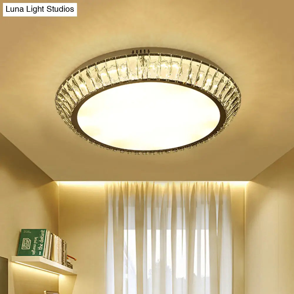Minimalist Round Crystal Flushmount Ceiling Light - Beveled Inlaid Design Led 23.5/31.5 Dia Chrome