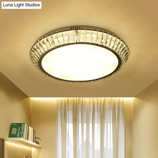 Minimalist Round Crystal Flushmount Ceiling Light - Beveled Inlaid Design Led 23.5’/31.5’ Dia Chrome