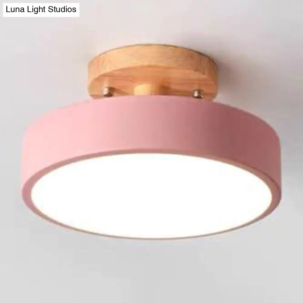 Minimalist Round Flush Mount Ceiling Light - Acrylic Chandelier For Bedroom Pink