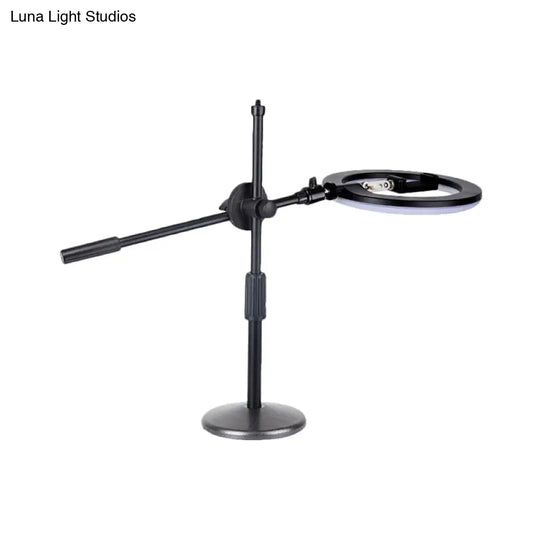 Minimalist Round Iron Vanity Lighting: Black Finish Led Fill Light With Mobile Phone Holder