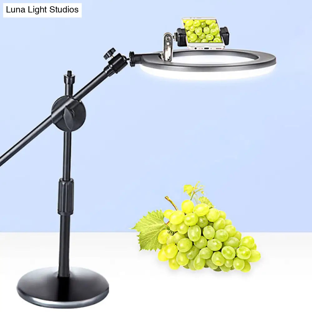 Minimalist Round Iron Vanity Lighting: Black Finish Led Fill Light With Mobile Phone Holder