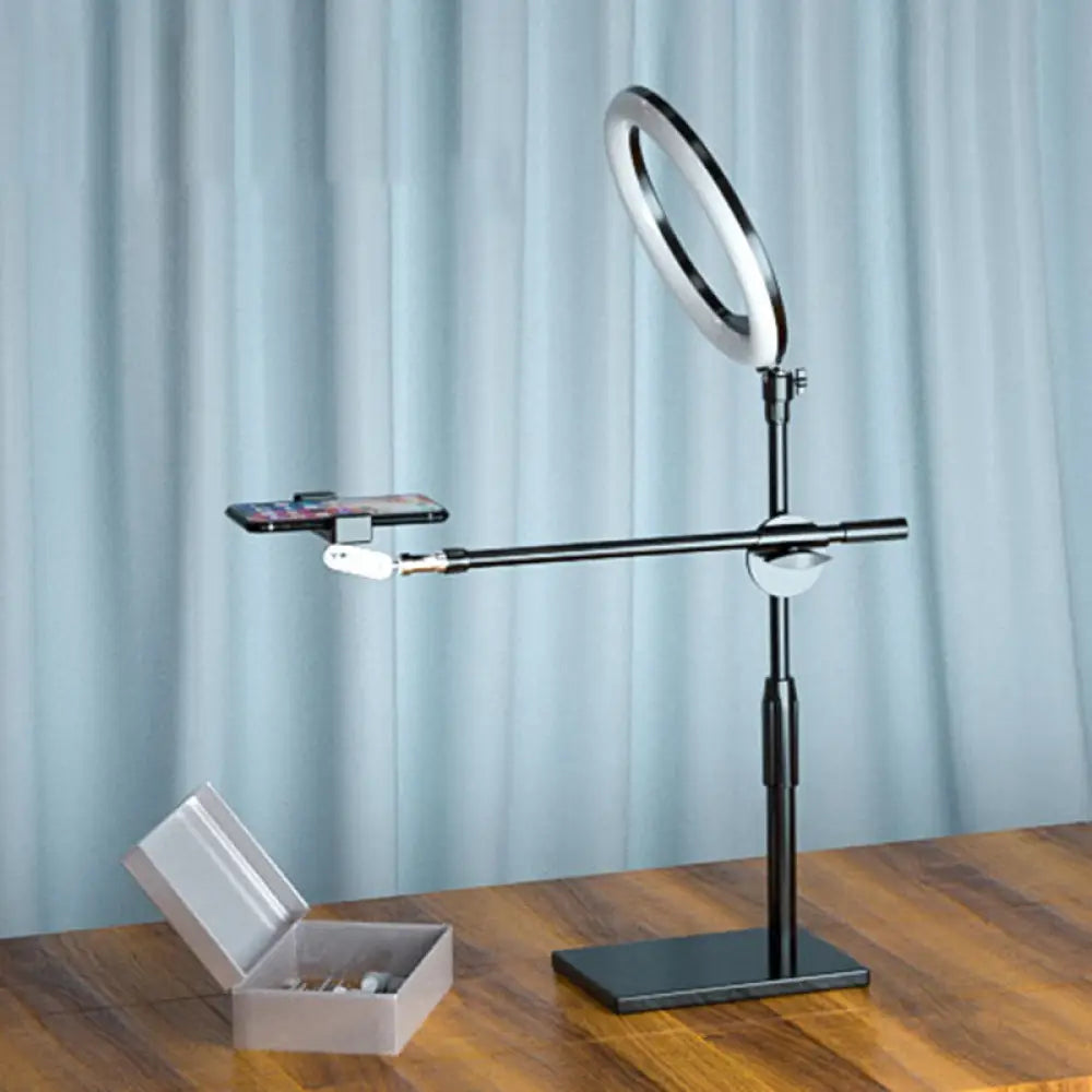 Minimalist Round Iron Vanity Lighting: Black Finish Led Fill Light With Mobile Phone Holder / Usb