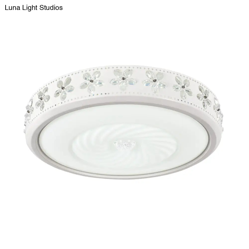 Minimalist Round Metal Ceiling Fixture - Led Flush Mount Lamp With Crystal Deco Warm/White Light