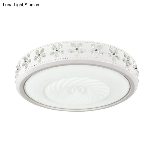 Minimalist Round Metal Ceiling Fixture - Led Flush Mount Lamp With Crystal Deco Warm/White Light