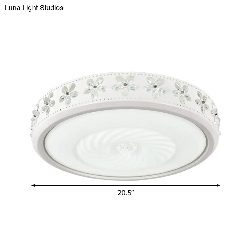 Minimalist Round Metal Ceiling Fixture - Led Flush Mount Lamp With Crystal Deco Warm/White Light