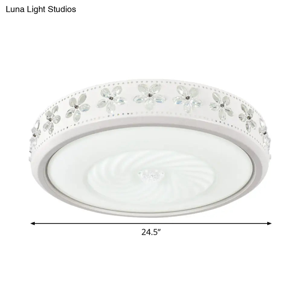 Minimalist Round Metal Ceiling Fixture - Led Flush Mount Lamp With Crystal Deco Warm/White Light