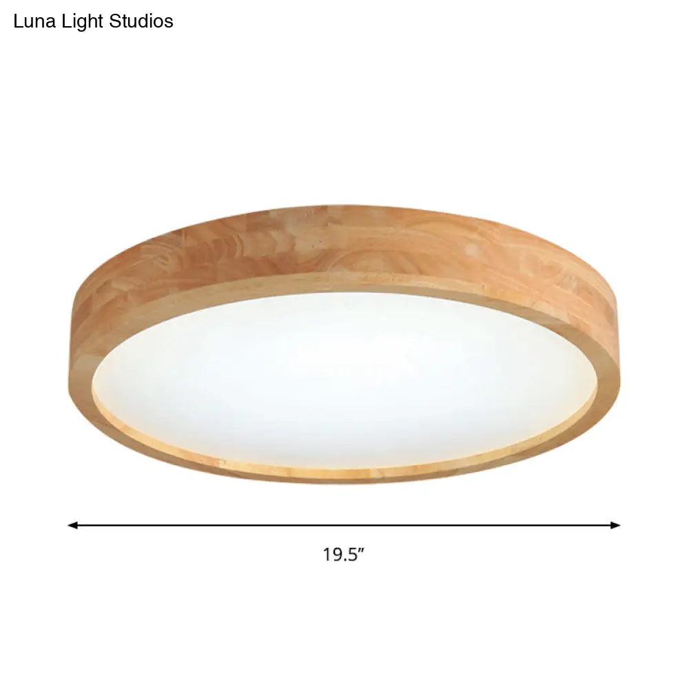 Minimalist Round Wood Ceiling Lamp Kit - 12’/16’/19.5’ Dia Led Beige Flush Mount Light In Warm/White