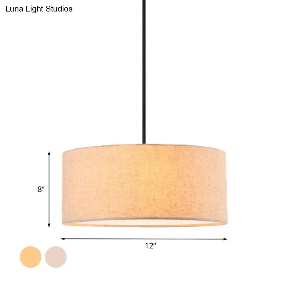 Stylish Rounded Hanging Lamp - Apricot/Flaxen Fabric 1 Light Pendant Fixture For Restaurants