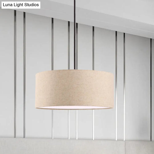 Stylish Rounded Hanging Lamp - Apricot/Flaxen Fabric 1 Light Pendant Fixture For Restaurants