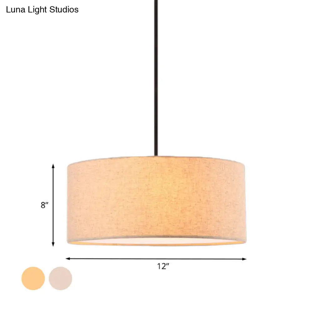 Minimalist Rounded Hanging Lamp In Apricot/Flaxen For Restaurants - 1-Light Fabric Pendant Lighting