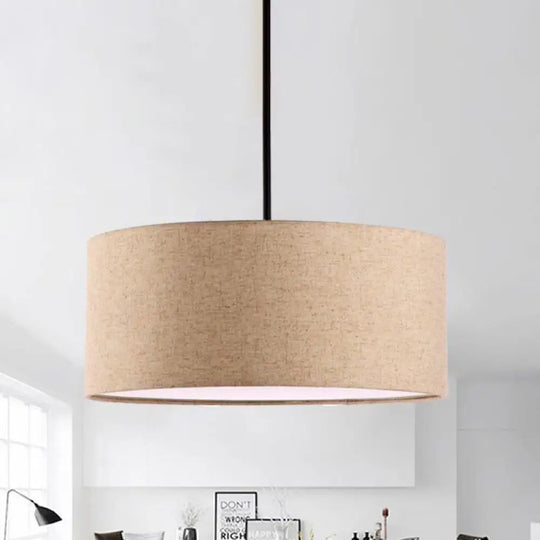 Minimalist Rounded Hanging Lamp In Apricot/Flaxen For Restaurants - 1-Light Fabric Pendant Lighting