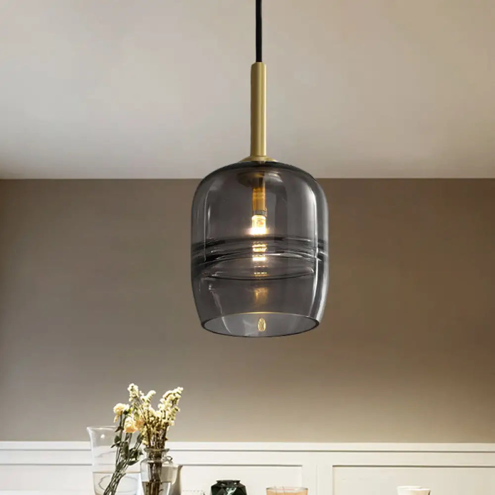 Minimalist Ruffle Pendant Light In Clear/Smoke Gray Glass - Bedside Hanging Lamp Fixture Brass