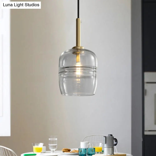 Minimalist Ruffle Pendant Lighting - Clear/Smoke Gray Glass 1-Light Brass Bedside Hanging Lamp