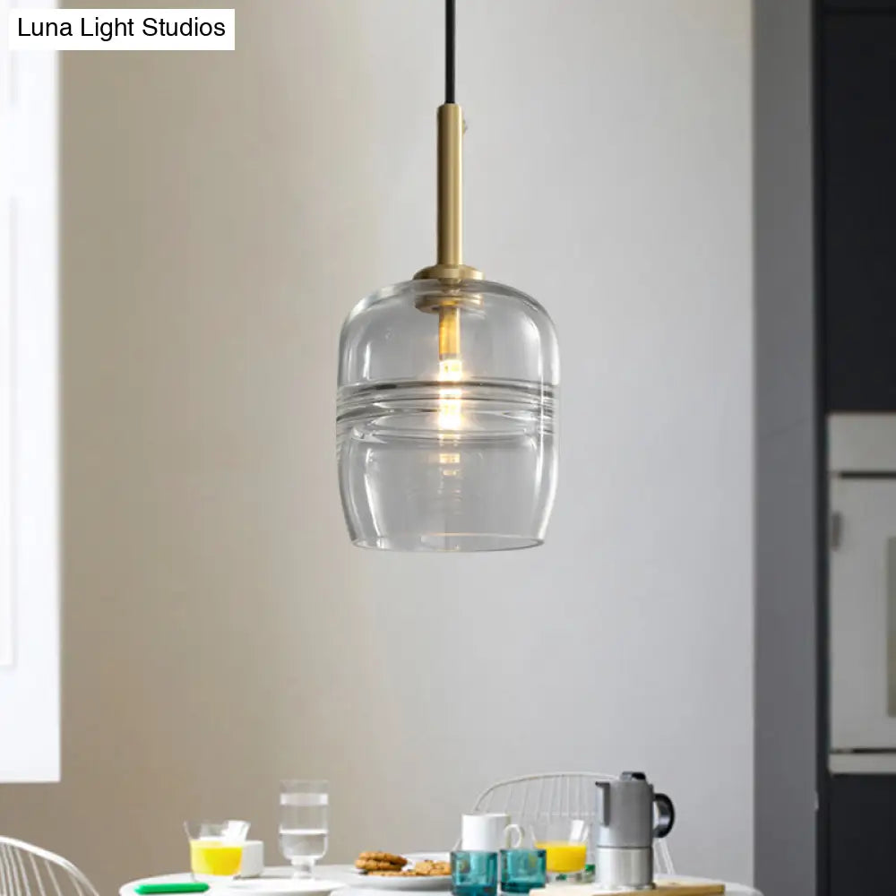 Minimalist Ruffle Pendant Light In Clear/Smoke Gray Glass - Bedside Hanging Lamp Fixture Brass