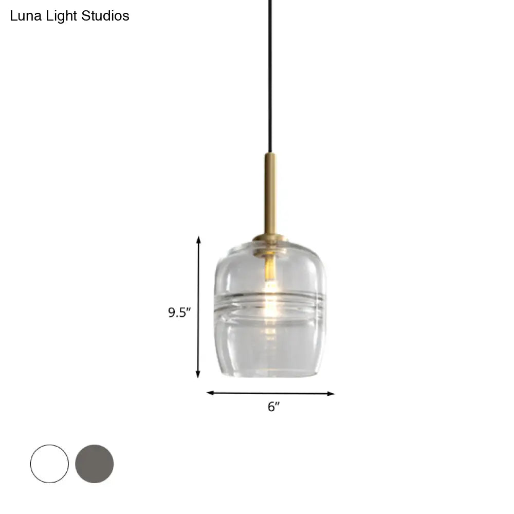 Minimalist Ruffle Pendant Light In Clear/Smoke Gray Glass - Bedside Hanging Lamp Fixture Brass