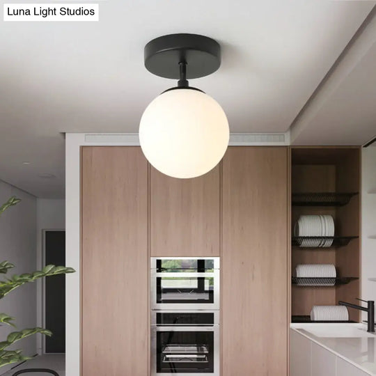 Minimalist Semi-Flushmount Brass/Black Close To Ceiling Light With Frosted Globe Glass Shade Black