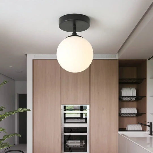 Minimalist Semi - Flushmount Brass/Black Close To Ceiling Light With Frosted Globe Glass Shade Black