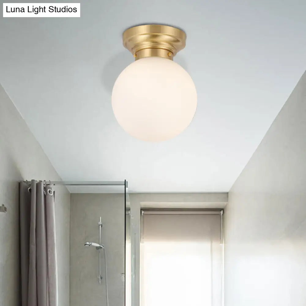 Minimalist Semi-Flushmount Brass/Black Close To Ceiling Light With Frosted Globe Glass Shade Brass