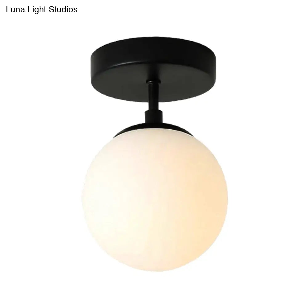 Minimalist Semi - Flushmount Brass/Black Close To Ceiling Light With Frosted Globe Glass Shade