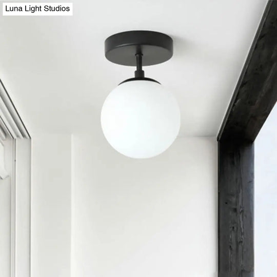 Minimalist Semi - Flushmount Brass/Black Close To Ceiling Light With Frosted Globe Glass Shade