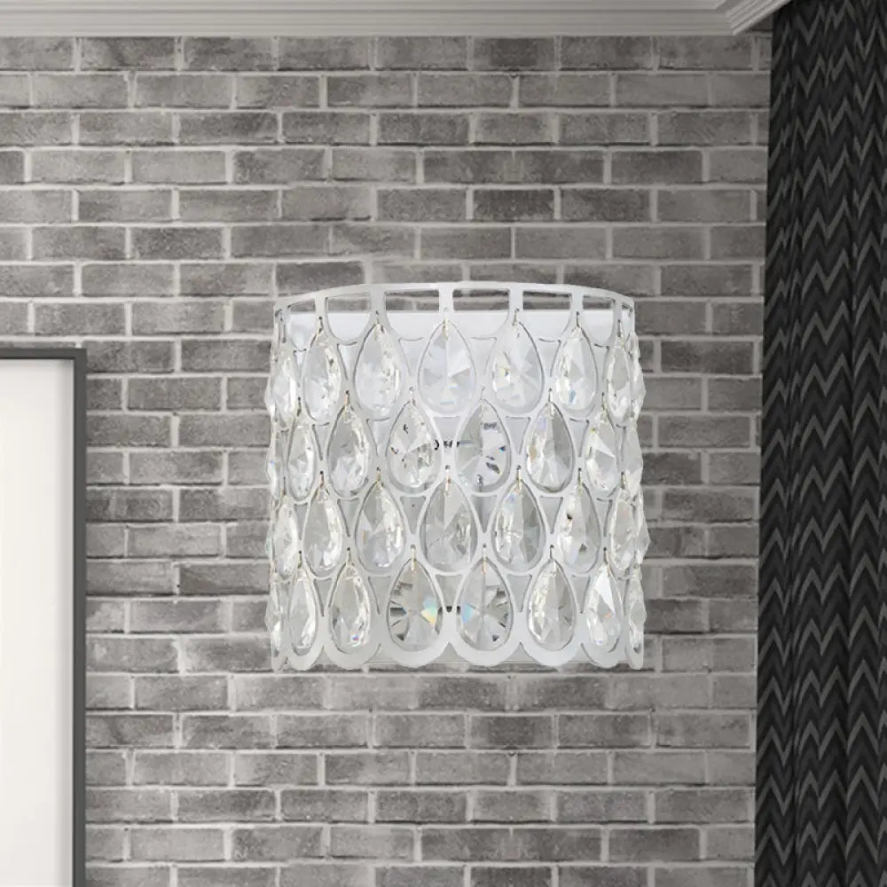 Minimalist Silver/Brass Half-Cylinder Wall Light Sconce - Clear Crystal Teardrop 1 Metal Lamp Silver