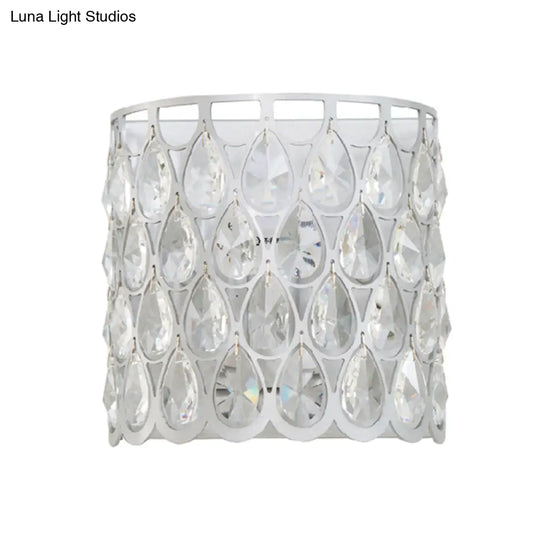 Minimalist Silver/Brass Half-Cylinder Wall Light Sconce - Clear Crystal Teardrop 1 Metal Lamp