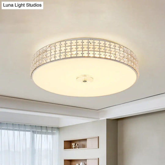 Minimalist Silver K9 Crystal Drum Flush Mount Led Ceiling Light - Perfect For Bedroom 12/16/19.5