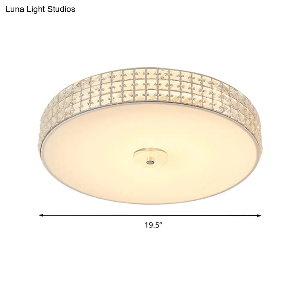 Minimalist Silver K9 Crystal Drum Flush Mount Led Ceiling Light - Perfect For Bedroom 12/16/19.5