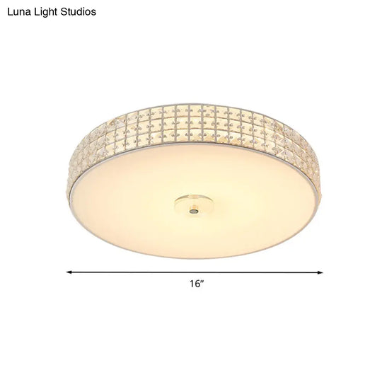 Minimalist Silver K9 Crystal Drum Flush Mount Led Ceiling Light - Perfect For Bedroom 12/16/19.5