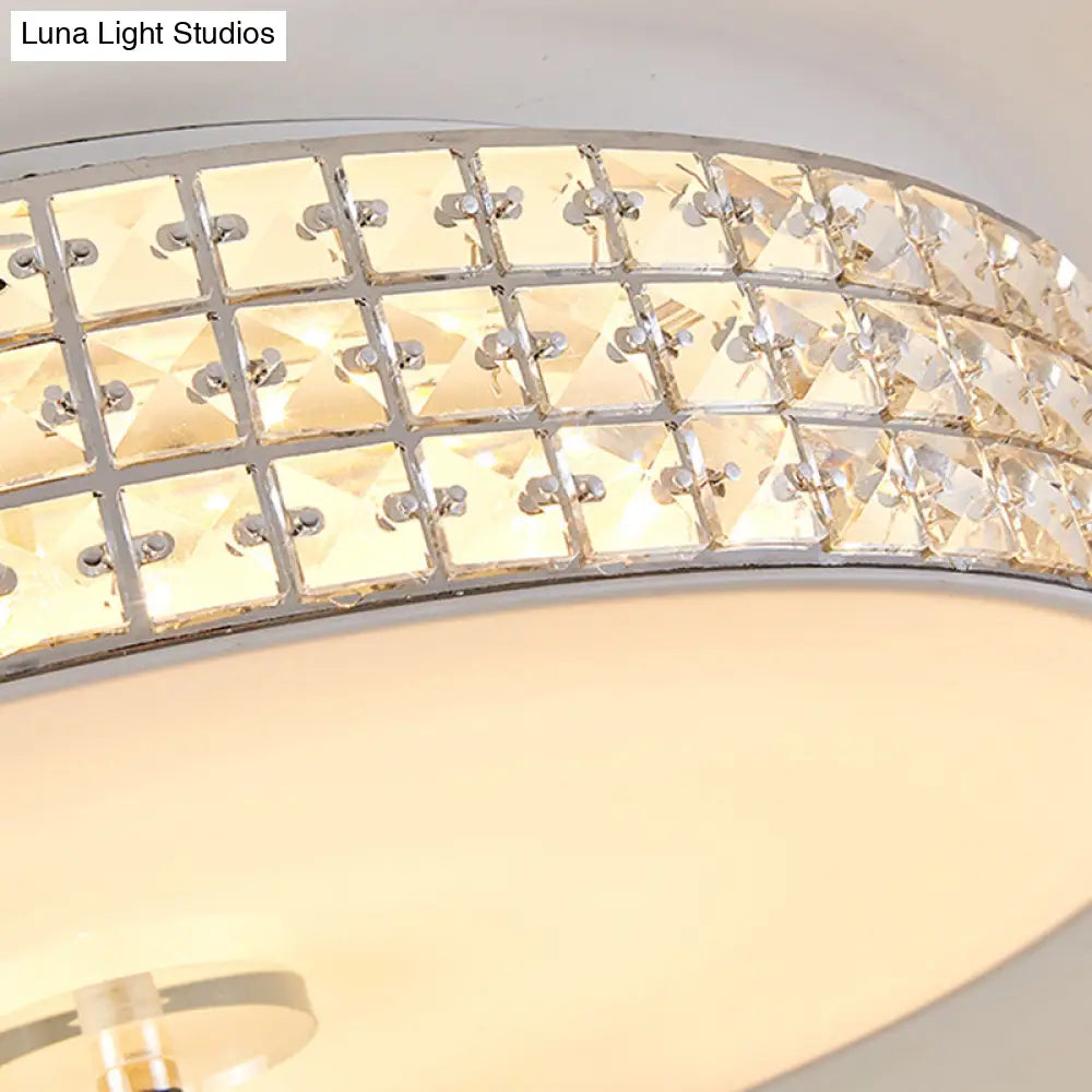 Minimalist Silver K9 Crystal Drum Flush Mount Led Ceiling Light - Perfect For Bedroom 12/16/19.5