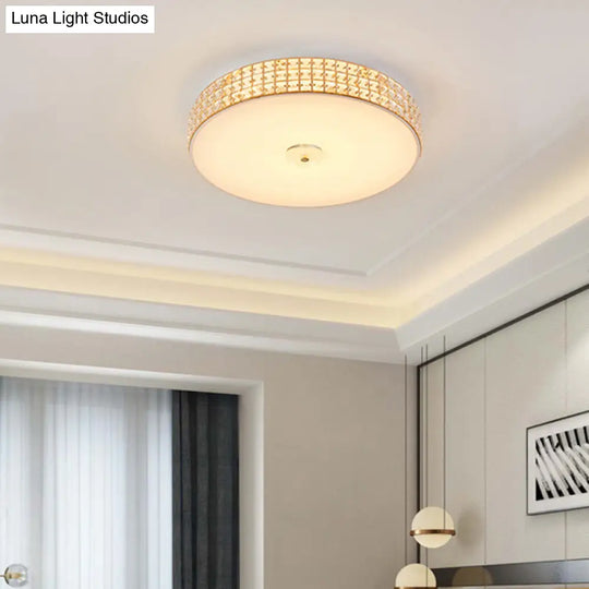 Minimalist Silver K9 Crystal Drum Flush Mount Led Ceiling Light - Perfect For Bedroom 12/16/19.5