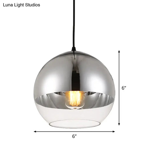 Minimalist Silver Sphere Pendant Lamp - Bedroom Hanging Light With Transparent Open Glass &