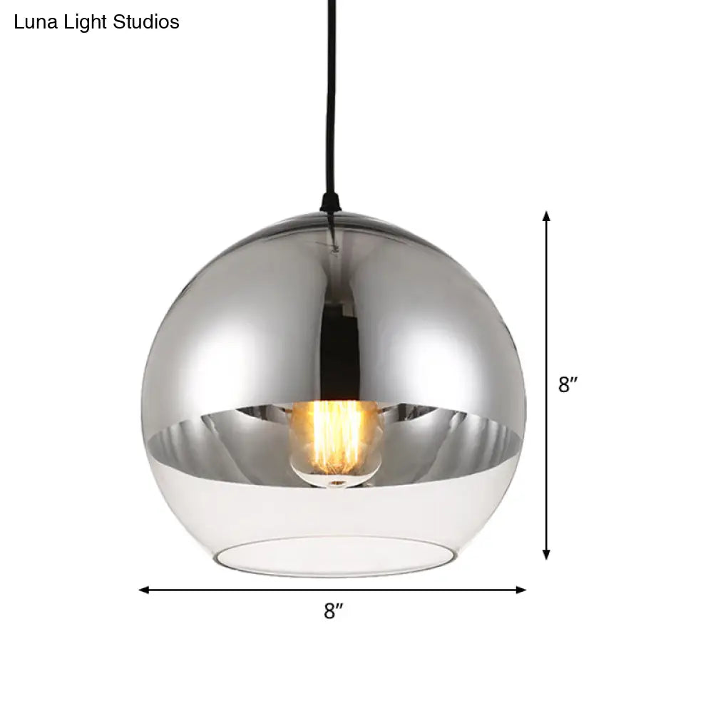 Minimalist Silver Sphere Pendant Lamp - Bedroom Hanging Light With Transparent Open Glass &